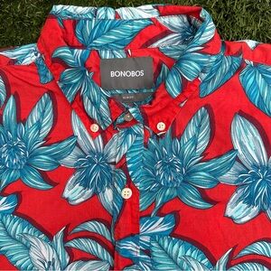 Bonobos Riviera Slim Fit Short Sleeve Button Down Shirt Tropical Bright Floral L